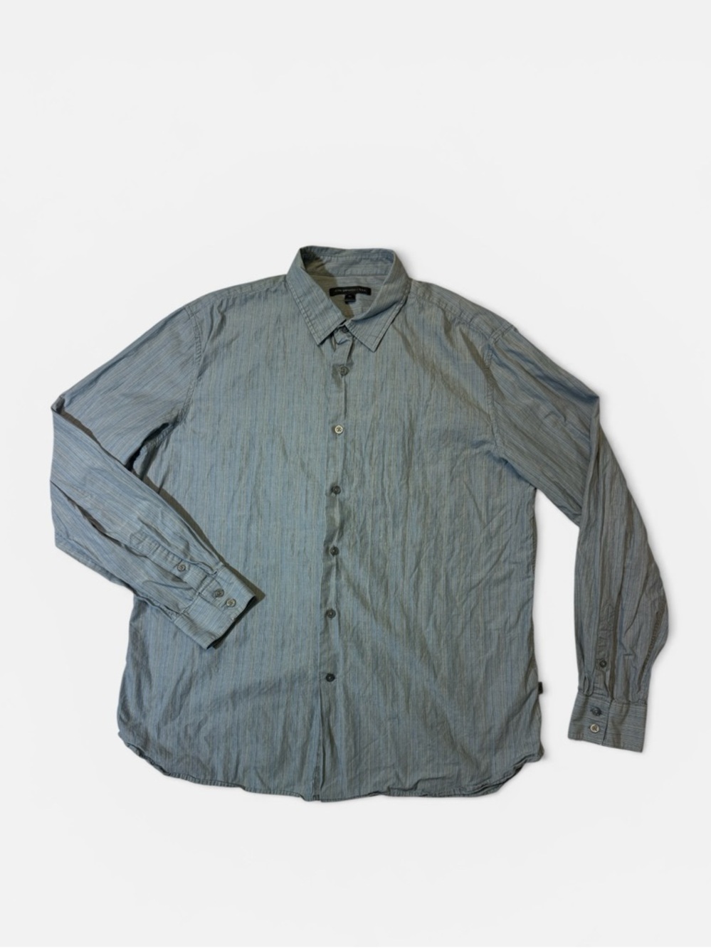 John Varvatos mens XL blue gray stripe lightweight button up shirt EUC